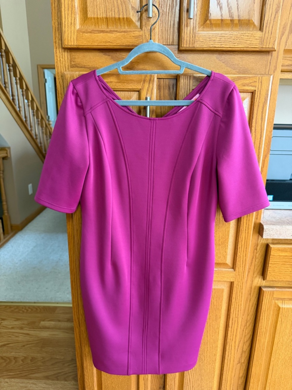 Magenta Sheath Dress with Short Sleeves